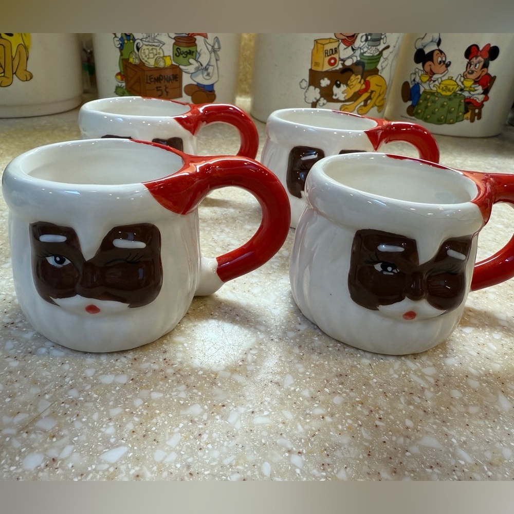 Winking Black Santa Face Christmas Holiday Ceramic Mini Mugs Set of 4 B Harbor